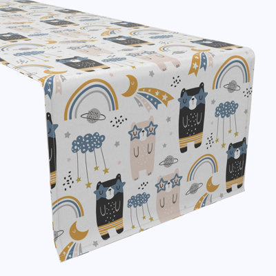 Table Runner, 100% Cotton, 16X72", Bears, Rainbows & Stars