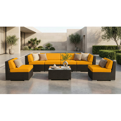 Barneveld Wicker 6 - Person Seating Group with Cushions - No Assembly