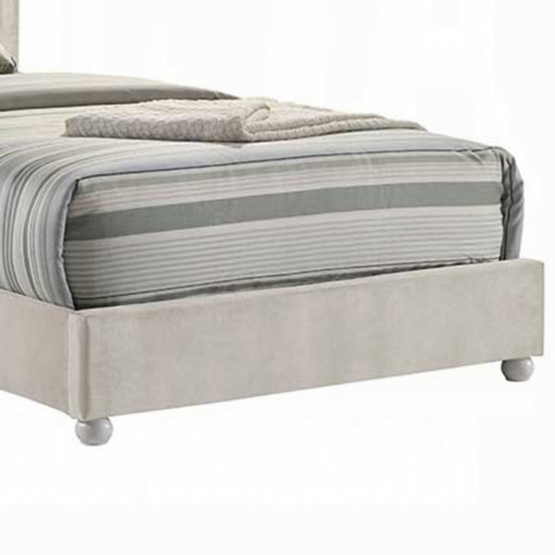 Lit double Rex avec rangement et tête de lit arquée capitonnée beige, Complète