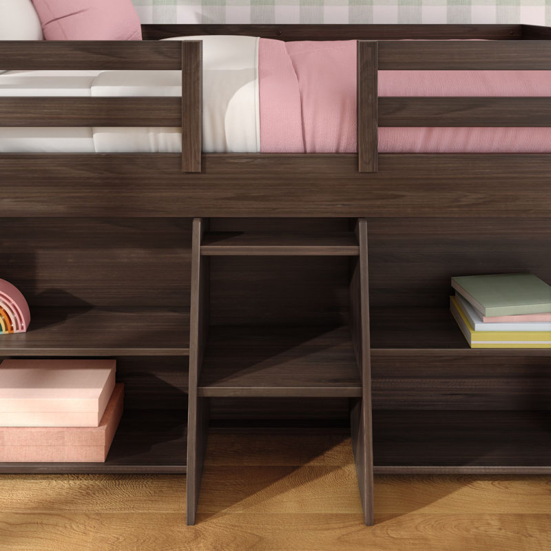 Lit mezzanine simple en bois massif Decimus, Brun foncé