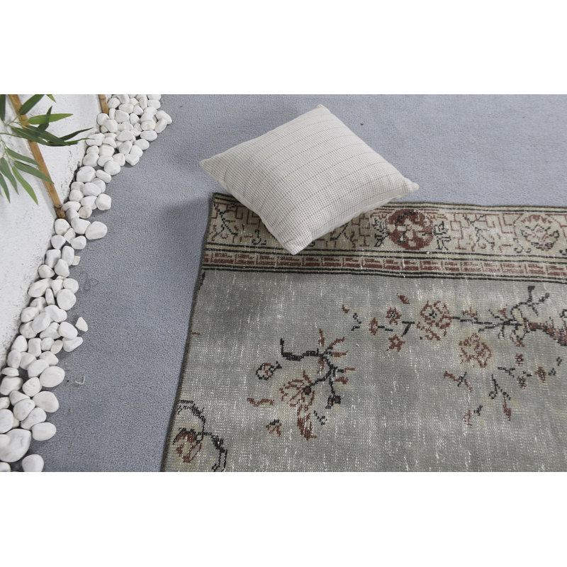 Tapis gris, tapis décoratif de 3,5 x 5,8 pi, tapis rétro, tapis de chambre à coucher, tapis turc