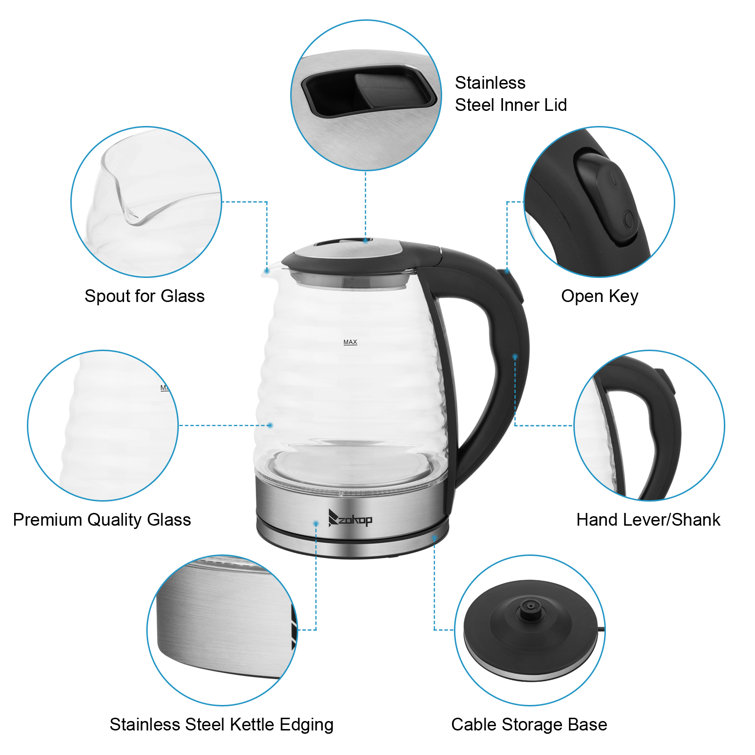 Winado 7.5-Cup Glass and Stainless Steel Electric Kettle with 7