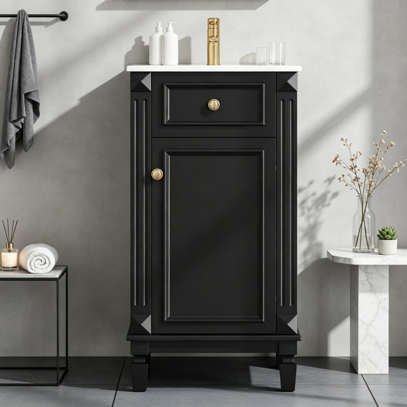 Meuble-lavabo 18 po avec lavabo en céramique, Noir, noir, noir, noir