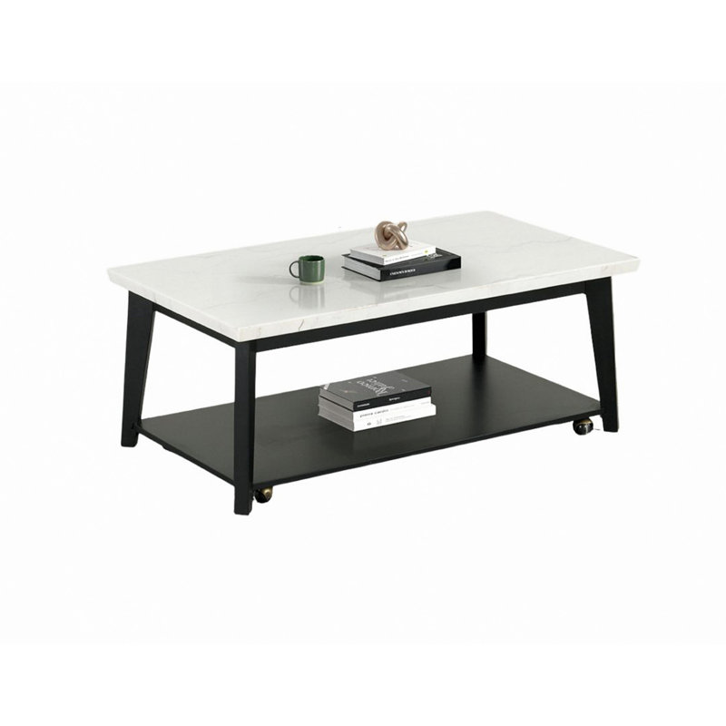Table basse rectangulaire avec tablette de rangement inférieure en marbre