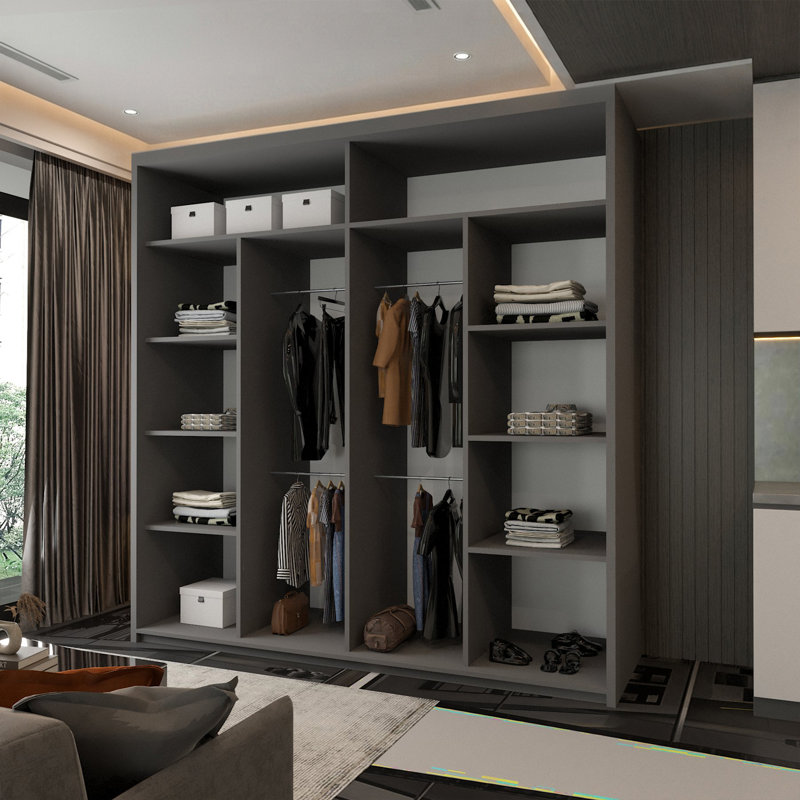Bellarae Laminate Wardrobe, 217cm H x 203cm W x 62cm D, Grey (Grey Strip)