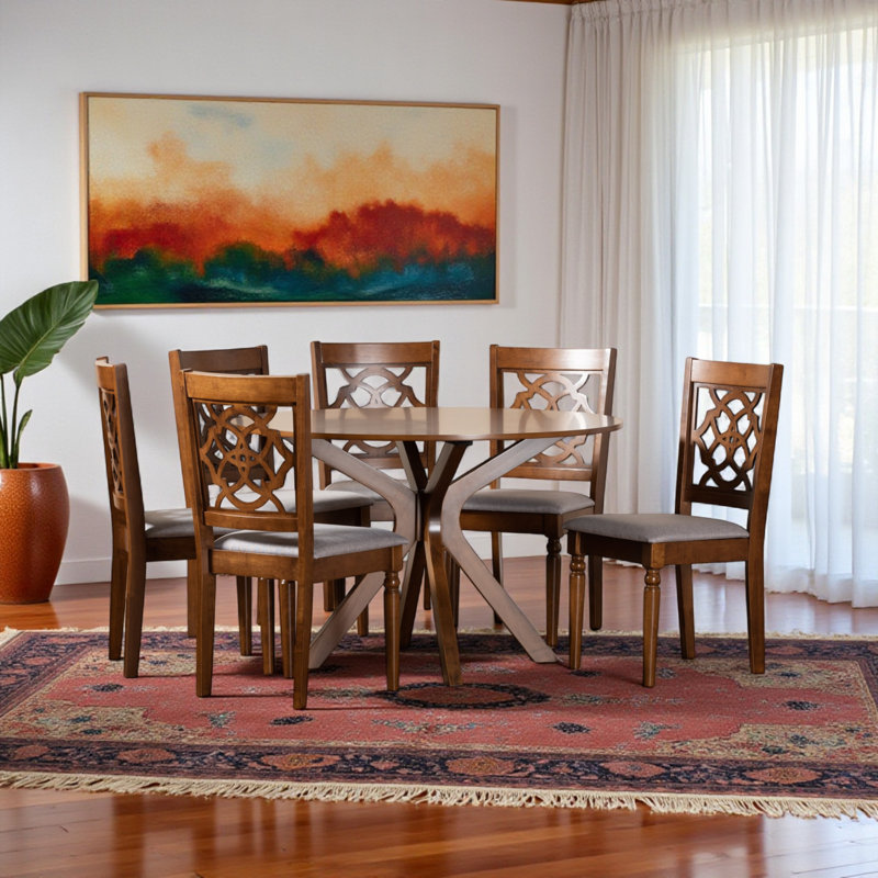 Ingalls 6 - Person Cross Legs Dining Set, 7, Walnut Brown/Gray