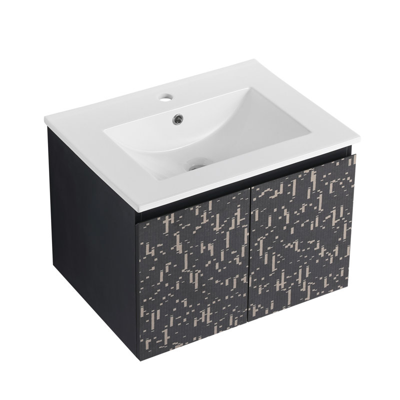 Meuble-lavabo mural 24 po avec lavabo en céramique et meuble-lavabo simple moderne en contreplaqué noir