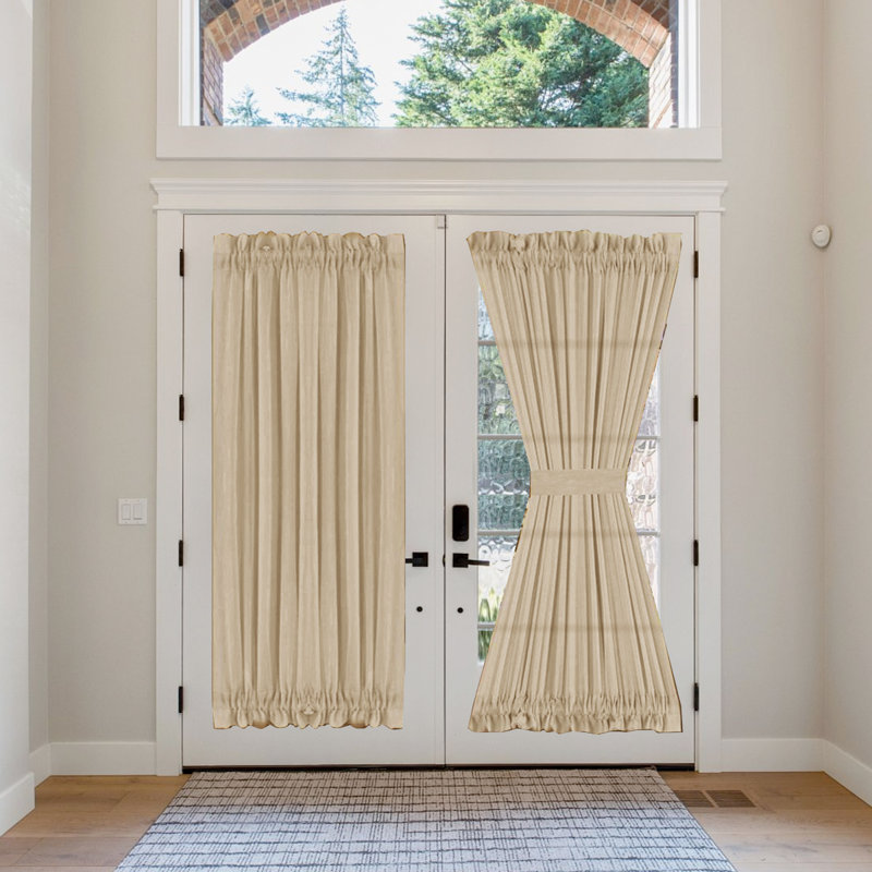 Linen French Door Curtains Privacy Light Reducing Door Curtain with Tieback | Rod Pocket Curtain 1 Panel for Glass Door Feature Open Weave Textured Linen