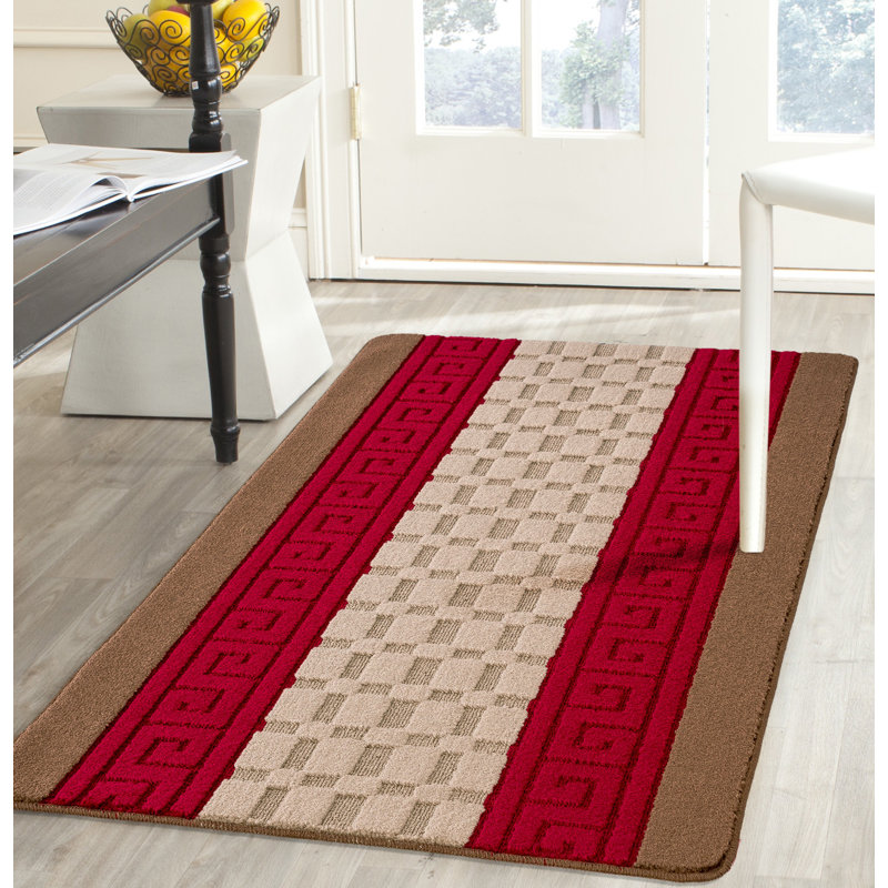 Maci Non-Slip Striped Indoor Doormat, Rectangle W60 x L110 cm, Brown/Red