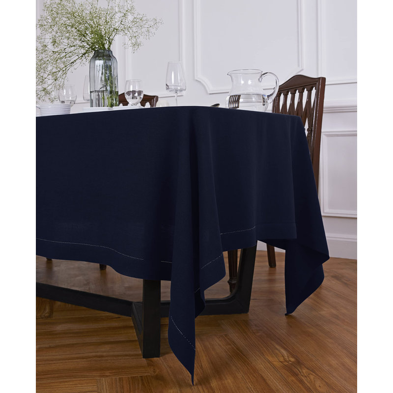 Sonoma Hemstitch - 100% Pure Linen Tablecloth (Prewashed), Indigo Navy, 132" x 70"
