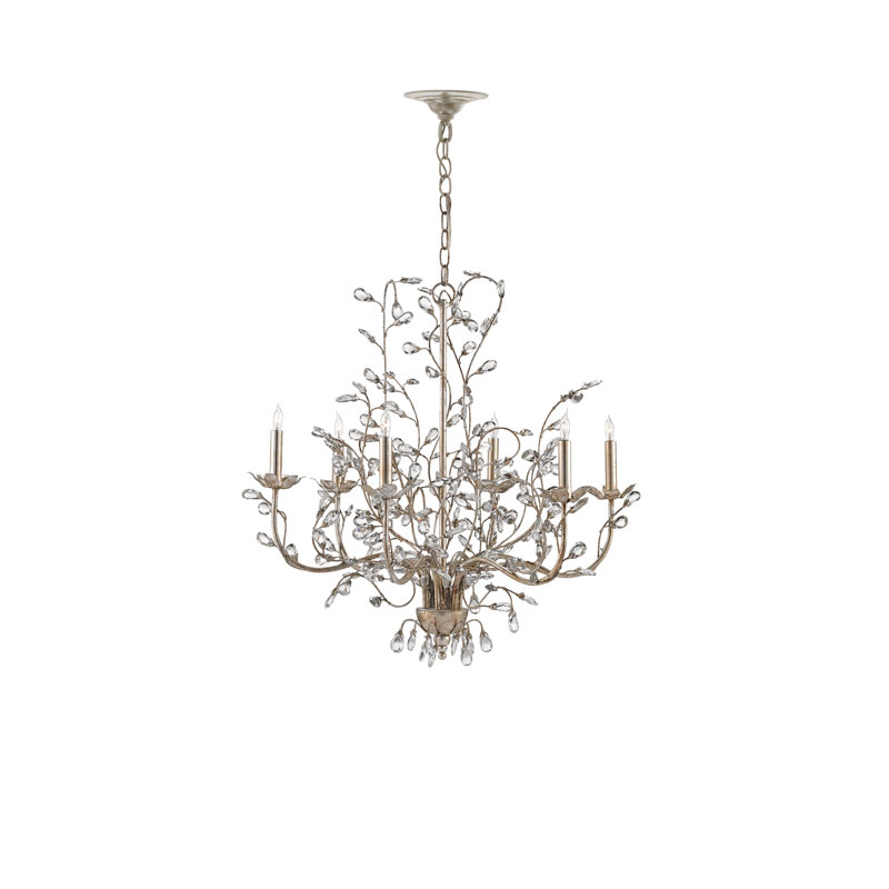 Lustre classique / traditionnel à 6 lumières en cristal Crystal Bud, Granelle argenté