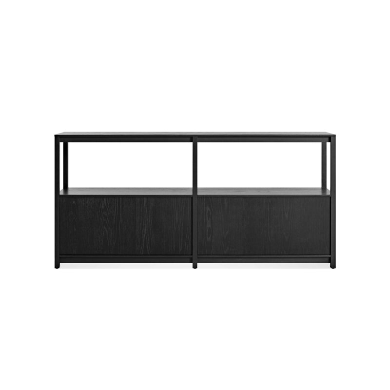 Open Plan Low Bookcase with Storage, Black on Oak, (2 Sheves) 33" H x 68" W x 13" D