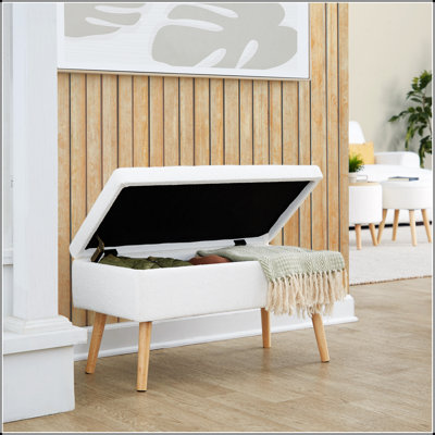 Banc en bois naturel et tissu crème