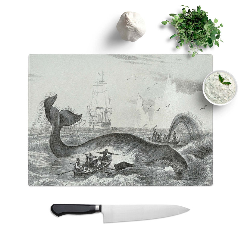 Glass Hunting A Bowhead Whale by Charles D' Orbigny Chopping Board, 39 cm W x 28.5 cm L
