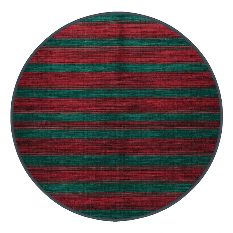 Tapis vert à rayures horizontales lavable à la machine, Rond 7 pi