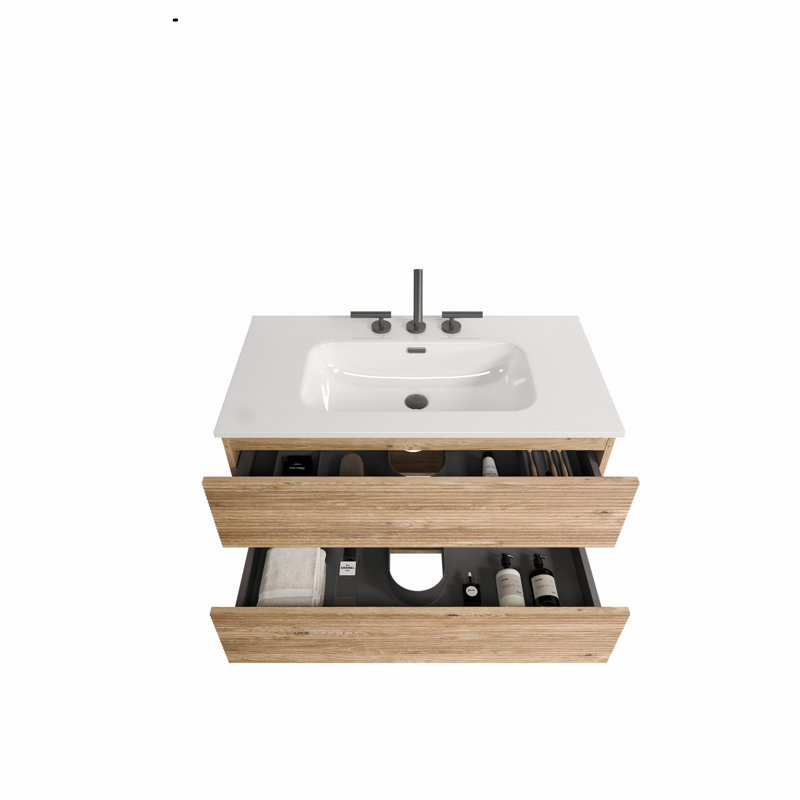 Meuble-lavabo mural avec lavabo en céramique, 24", Chêne