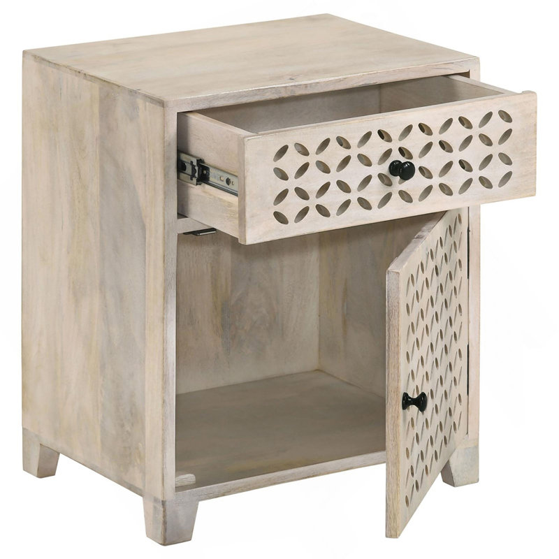 Buffet décoratif 1 porte blanc délavé avec tiroir