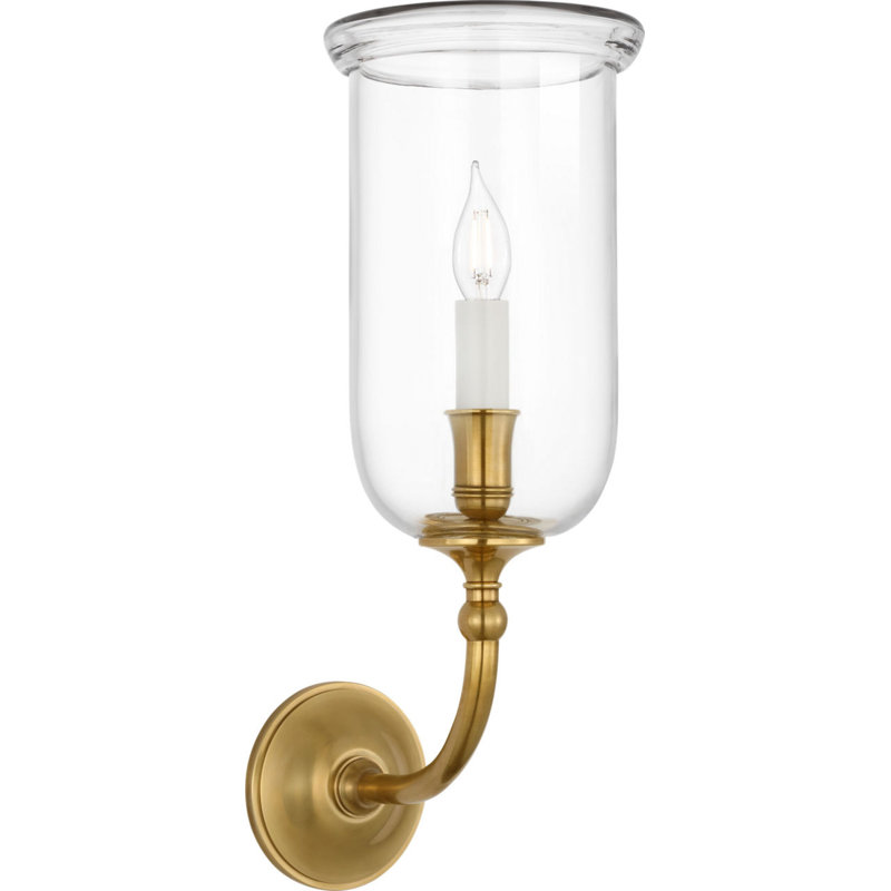 Embers 20" Single Hurricane Sconce with Clear Glass, Natural Brass