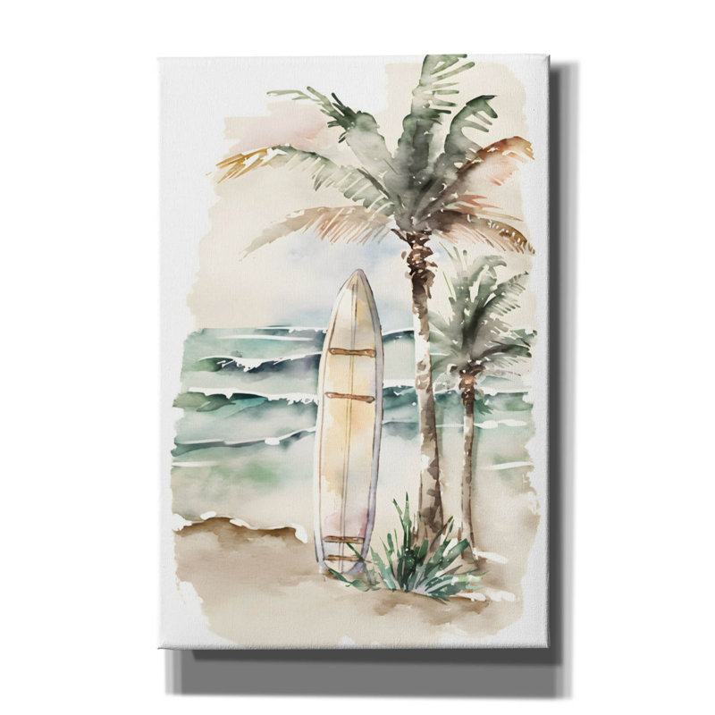 «Watercolor Beach Surfboard» par Petals Prints Design, impression sur toile, H 18 po x l 12 po x P 0,75 po