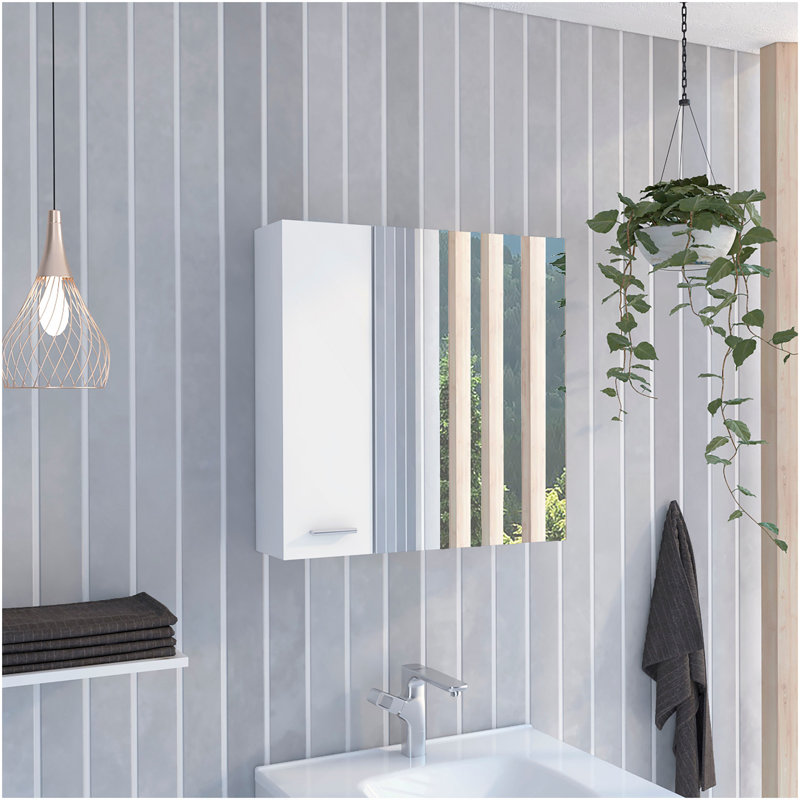Armoire à pharmacie à 4 tablettes avec miroir, Blanc