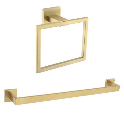 Bath Hardware Set 2-Piece Towel Bar, Towel Ring Wall Mounted Bathroom Accessories Set In Brushed Gold