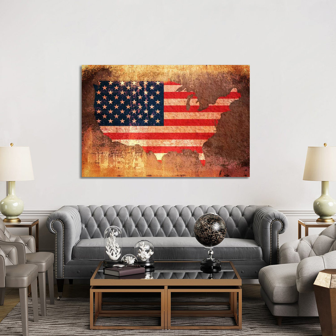 USA Flag Map by Michael Tompsett - Wrapped Canvas Painting
