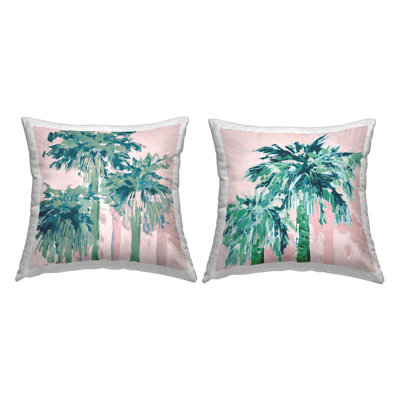 Ensemble de 2 coussins d'extérieur à imprimé abstrait Palm Trees on Pink par Jane Slivka