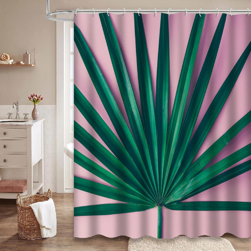 Rideau de douche coloré à motif de feuilles tropicales multicolores avec 12 crochets, L 72 po x l 78 po