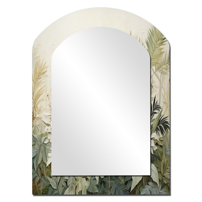 Vintage Jungle Landscape I - miroir asymétrique Jungle, miroir mural décoratif Green Arch, impression sur métal