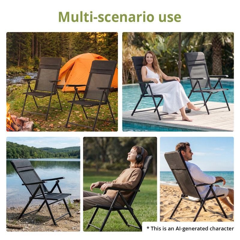 Chaise d'extérieur pliable avec 3 positions réglables et un appui-tête (ensemble de 2)