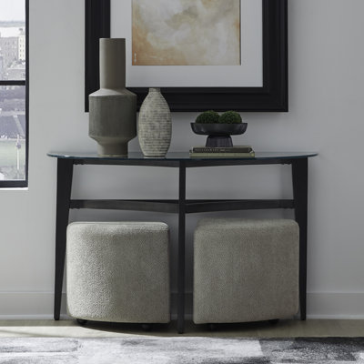Almeida Sofa Table and Upholstered Ottomans Set
