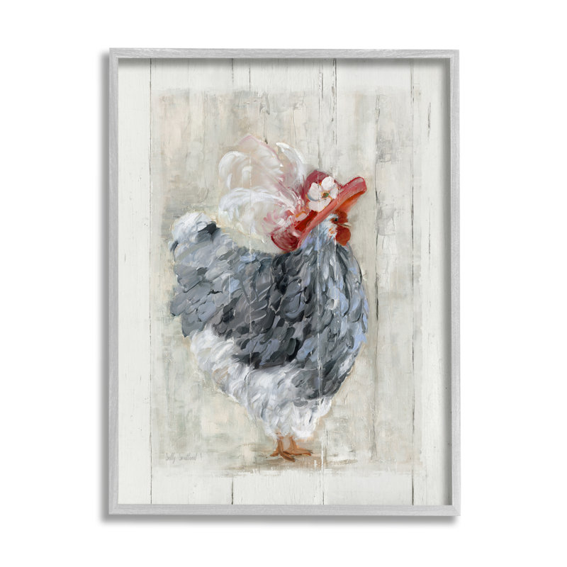 «Farm Chicken In Traditional Brim Hat Chic Bird», art mural sur toile tendue surdimensionné par Sally Swatland