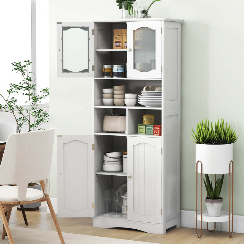 58.5" Tall Bathroom Storage Cabinet Freestanding Linen Cabinet With Shelves, White