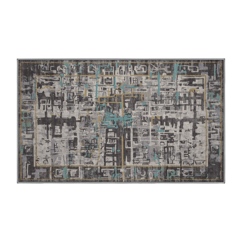 Tapis gris lavable à la machine, Rectangulaire 3 pi x 5 pi