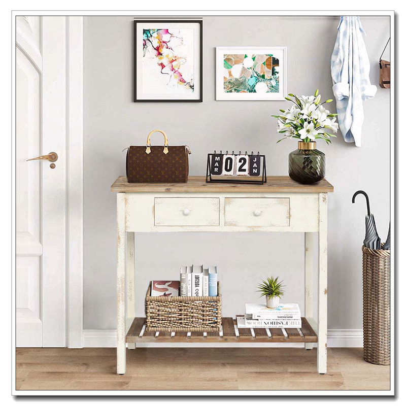2-Drawer Console Table with Open Shelf