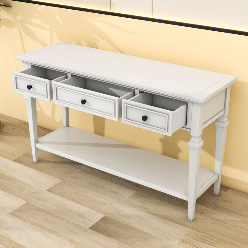Console Junior Junior avec tiroirs et tablette inférieure ouverte, Blanc antique