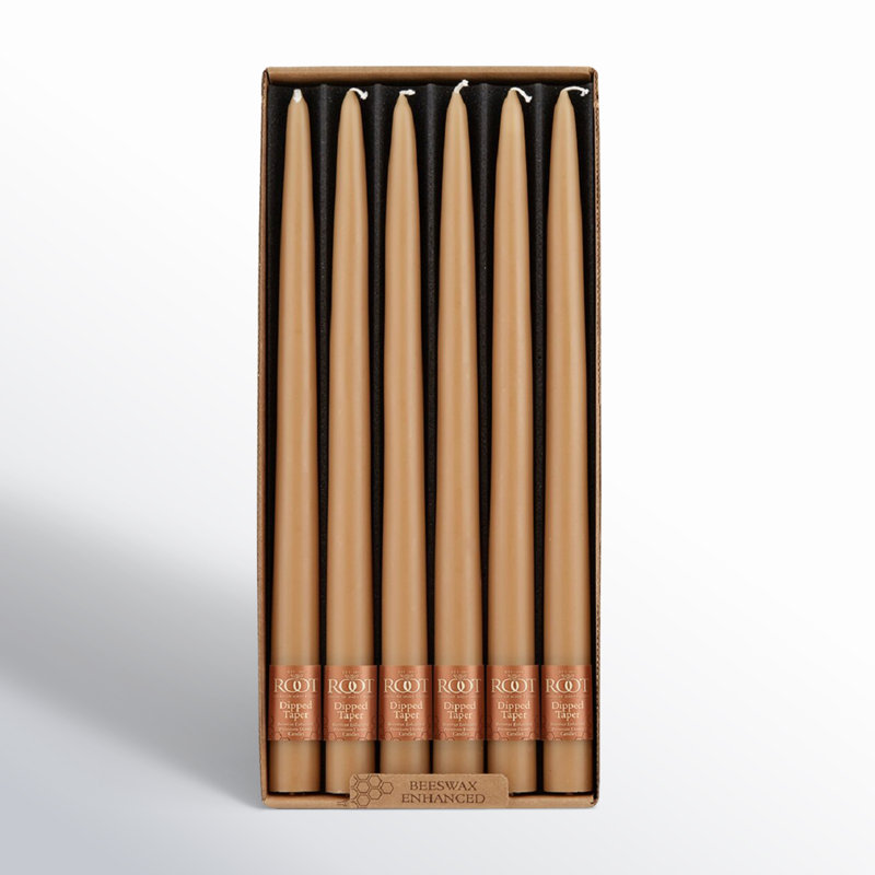 Smooth Hand-Dipped 12-Inch Beeswax Taper Candles, 12-Count