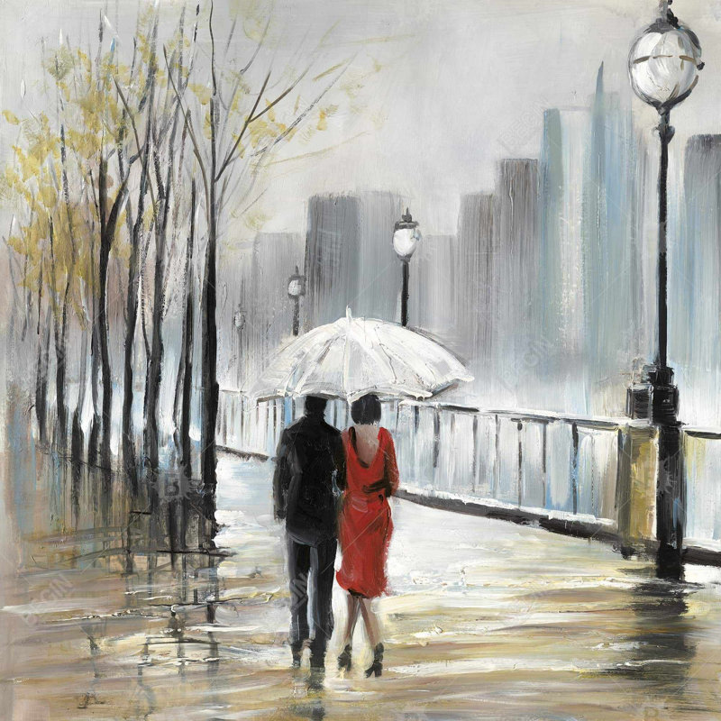 Couple marchant sous la pluie - toile de bureau décorative