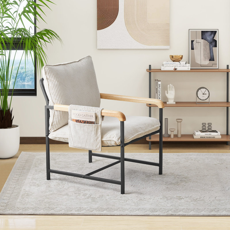 50cm H Fabric Upholstered Metal Armchair, Beige