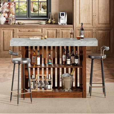 63" Long Bar Table Counter Bar Height Pub Table with 2 Tier Storage Shelves, Modern Coffee Breakfast Bar Unit for Dining Room, Bistro, Living Room by Wrought Studio