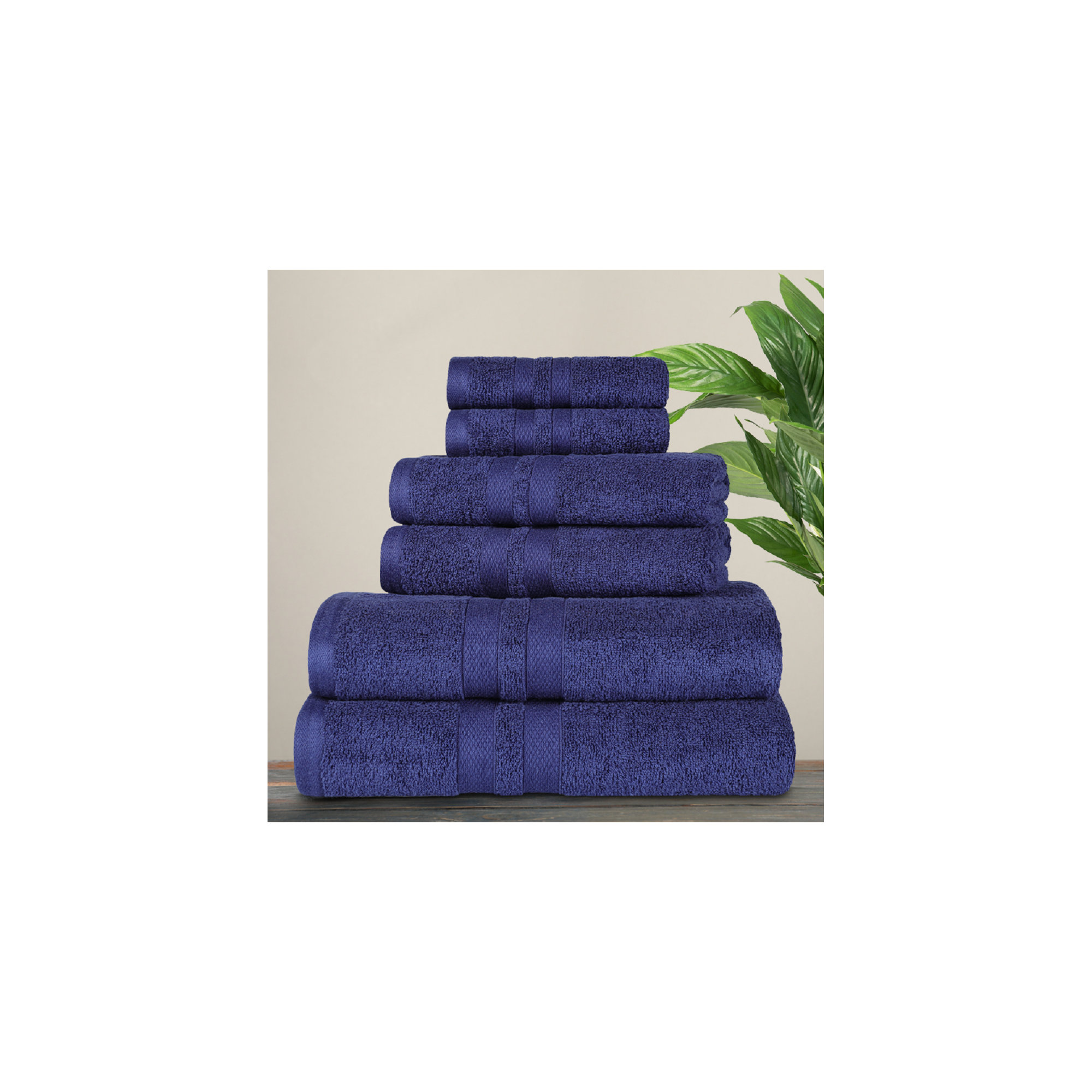 Amoy Soft 6 Piece 100% Cotton Towel Set, Navy Blue