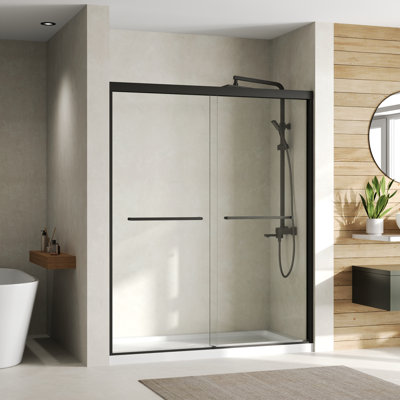 56"-60" W x 72" H Double Sliding Shower Door, Framed Bypass Sliding Door with 1/4'' Tempered Glass, Matte Black