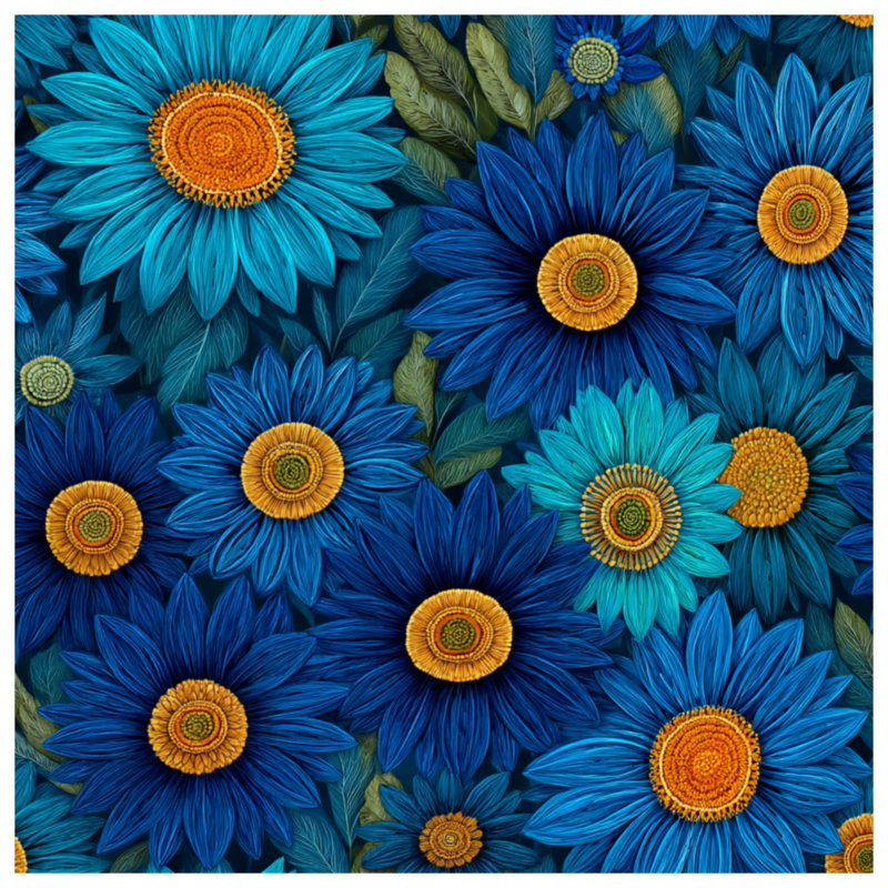 Blue Orange Flowers Quilted Bedspread, King