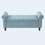 Banc de rangement en tissu avec accoudoirs roulés et capitonnage à boutons, bleu clair