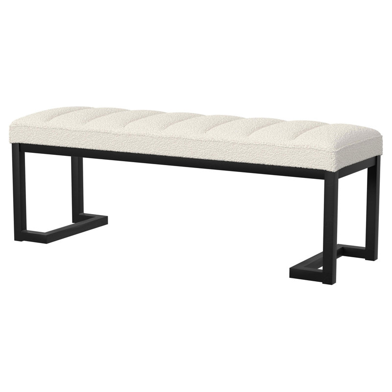 Boucle Upholstered Tufted Accent Bench, Vanilla White