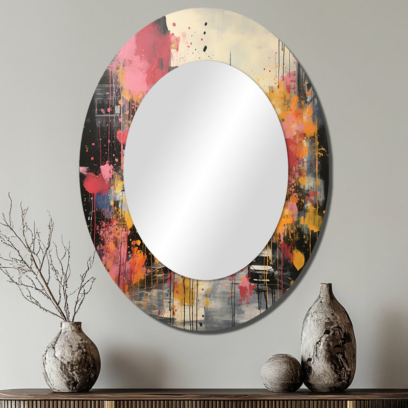 Décoration murale jaune et rose Pittsburgh City I - ovale rose, 40 po x 30 po
