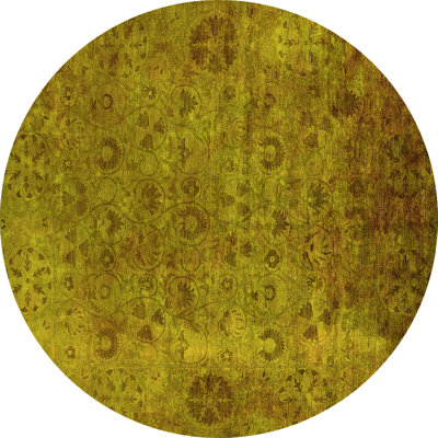 Tapis rond vert en laine / polyester tissé à la machine 6 pi Oriental