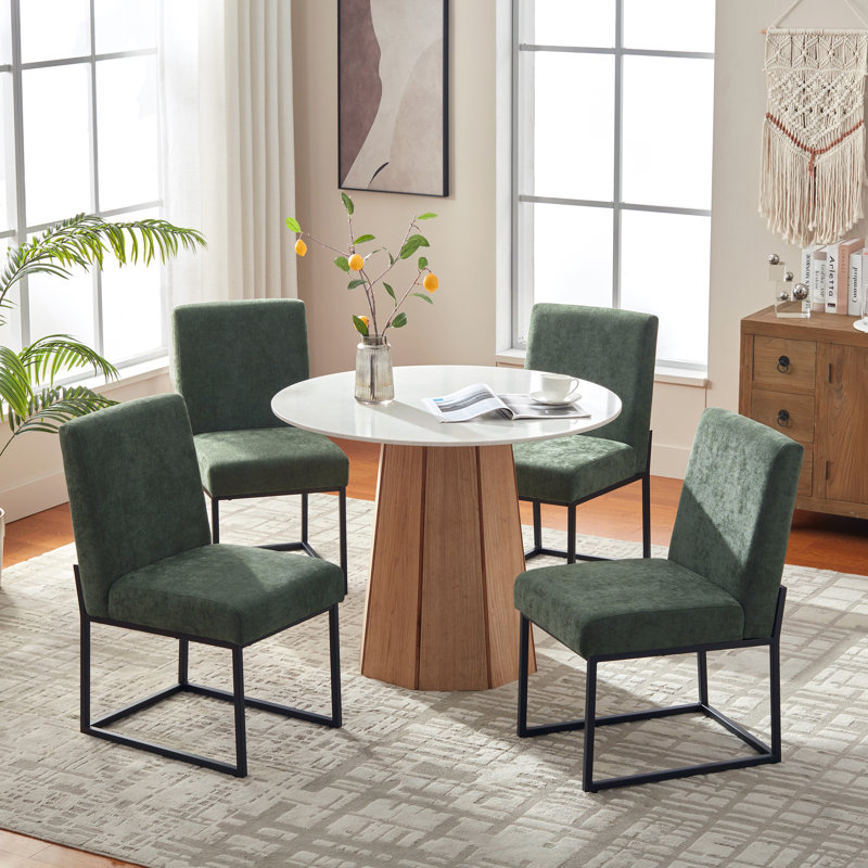  Ensemble de 4 chaises d'appoint 19,5 po en chenille, Chenille verte, 4