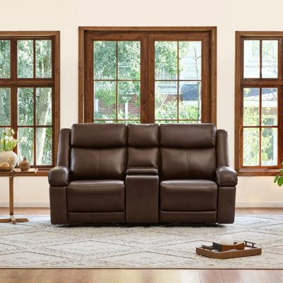 Zachery Genuine Leather Power Reclining Sofa with Multifunctional Console