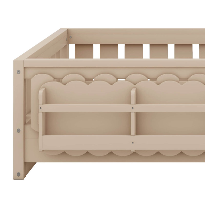Lit plateforme simple avec garde-corps et tablettes de rangement, lit au sol avec clôture semi-fermée pour garçons filles